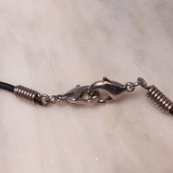 Amos Pewter Leather Necklace with Anchor Discs. - Picture 2 of 3